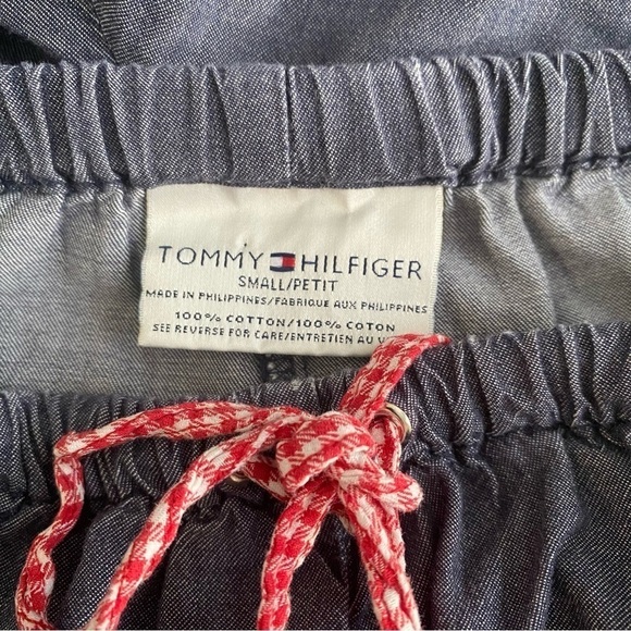 Tommy Hilfiger Blue Chambray Crop Pants w/ Red Gingham Trim Size S - Picture 4 of 6